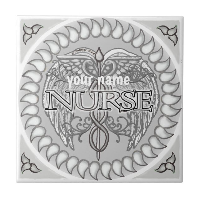 Fancy grey caduceus nurse  tile (Front)