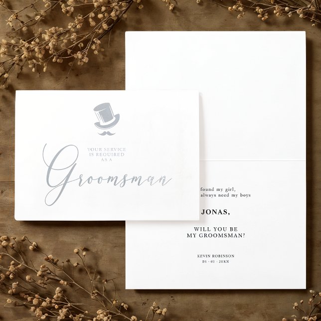 Fancy Groomsman Funny Wedding Minimalist Foil Card (Fancy Groomsman Funny Wedding Minimalist Real Metallic Foil Proposal Card with Envelope.)