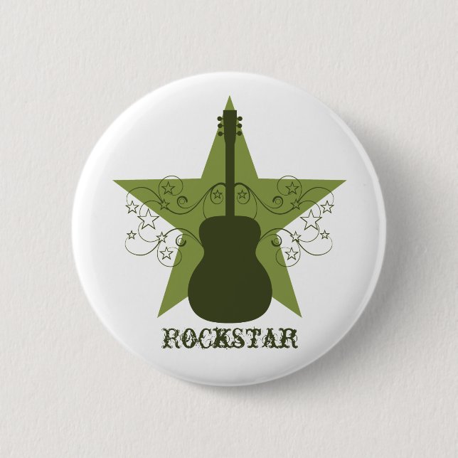 Fancy Guitar Star Swirls Button, Green 2 Inch Round Button (Front)