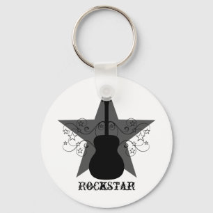Fancy Guitar Star Swirls Keychain, Black Keychain