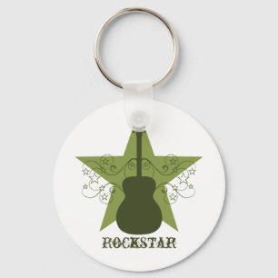 Fancy Guitar Star Swirls Keychain, Green Keychain