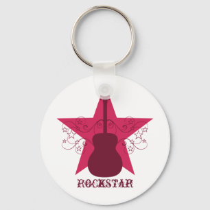 Fancy Guitar Star Swirls Keychain, Magenta Keychain