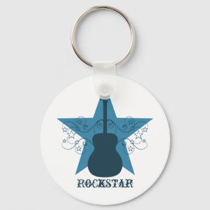 Fancy Guitar Star Swirls Keychain, Royal Blue Keychain