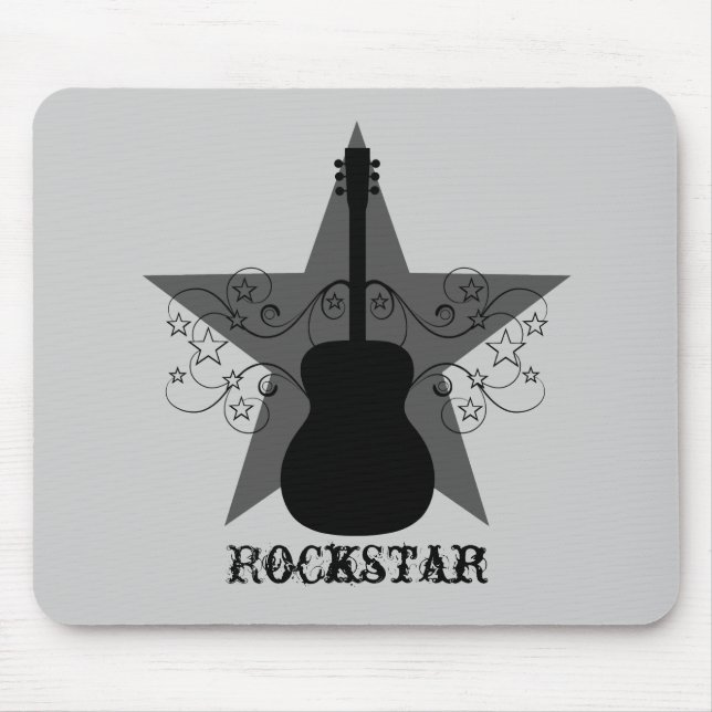 Fancy Guitar Star Swirls Mousepad, Black Mouse Pad (Front)