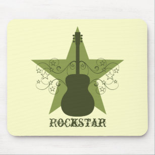Fancy Guitar Star Swirls Mousepad, Green Mouse Pad