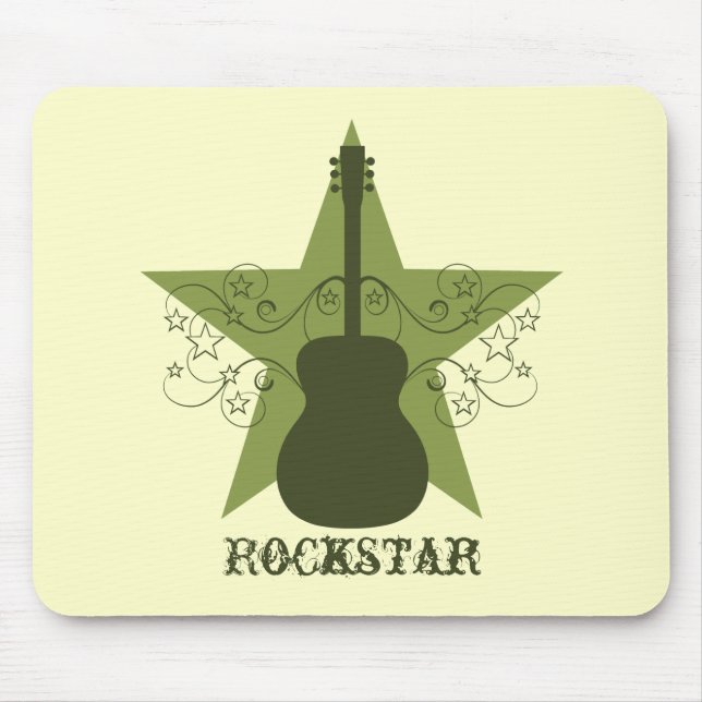 Fancy Guitar Star Swirls Mousepad, Green Mouse Pad (Front)