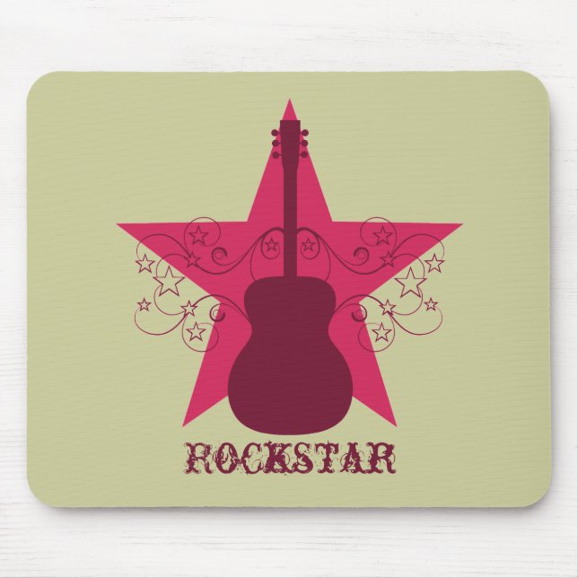 Fancy Guitar Star Swirls Mousepad, Magenta Mouse Pad (Front)