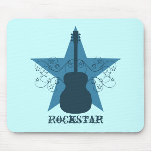 Fancy Guitar Star Swirls Mousepad, Royal Blue Mouse Pad