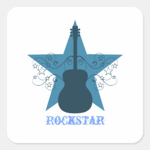 Fancy Guitar Star Swirls Square Stickers, Royal Bl Sticker