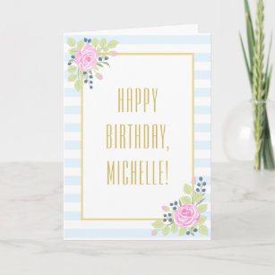 Fancy Happy Birthday Roses Blueberry Greeting Card
