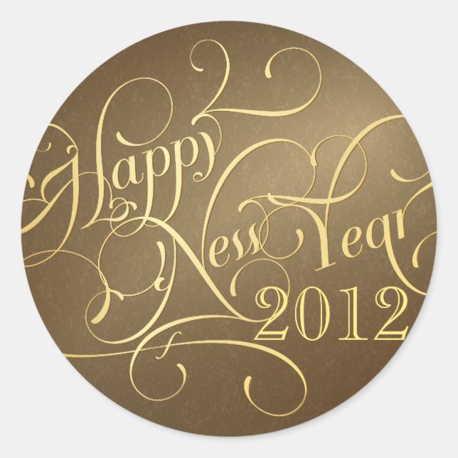 Fancy Happy New Year Stickers - Gold (Front)