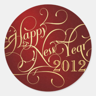 Fancy Happy New Year Stickers - Red & Gold