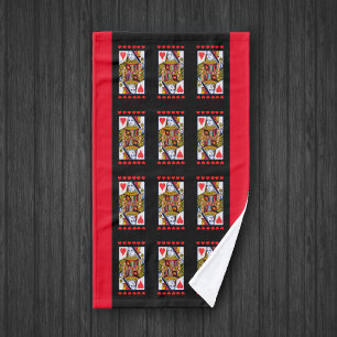 Fancy Heart Queen Playing Card Black Red Border Hand Towel