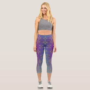 Fancy Hearts Purple Blue Gradient Capri Leggings