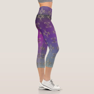 Fancy Hearts Purple Gradient Capri Leggings