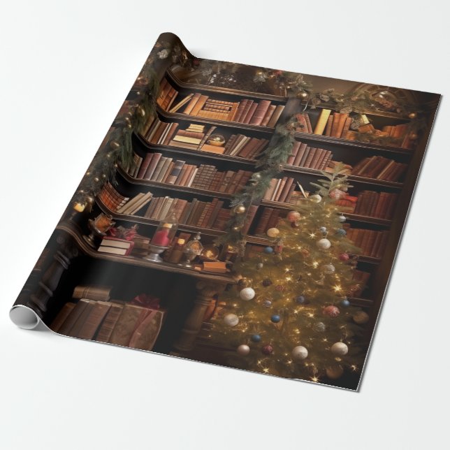 Fancy Holiday Library Wrapping Paper (Unrolled)