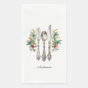 Fancy Holiday Silverware Personalized Paper Napkin