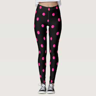 Fancy Hot Pink and Black Retro Polka Dot Leggings