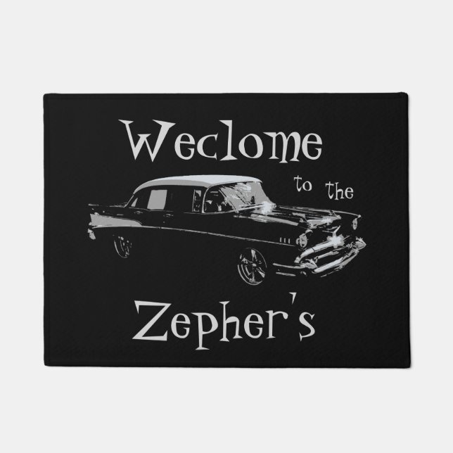 Fancy Hot Rod, Add Surname Custom Doormat (Front)