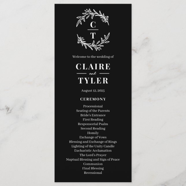 Fancy Initials EDITABLE COLOR Wedding Program (Front)