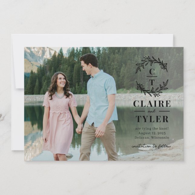 Fancy Initials Editable Colour Save The Date Card (Front)