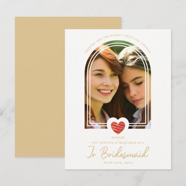 Fancy Jr Bridesmaid Red Heart Photo Proposal Postcard (Front/Back)