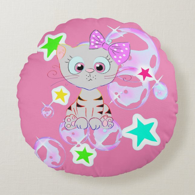 Fancy Kitten - Round Pillow (Front)