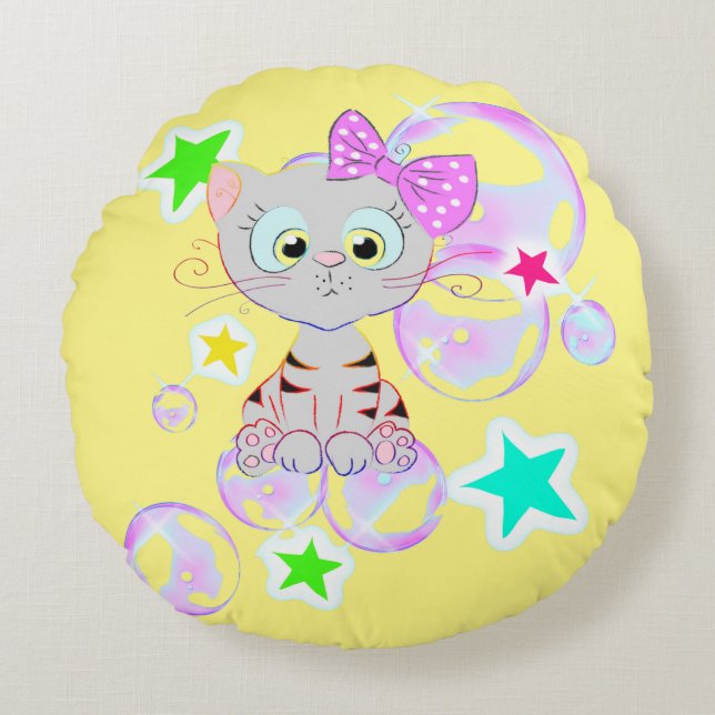 Fancy Kitten - Round Pillow (Front)