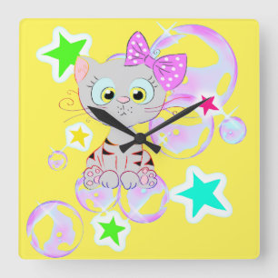 Fancy Kitten - Square Wall Clock