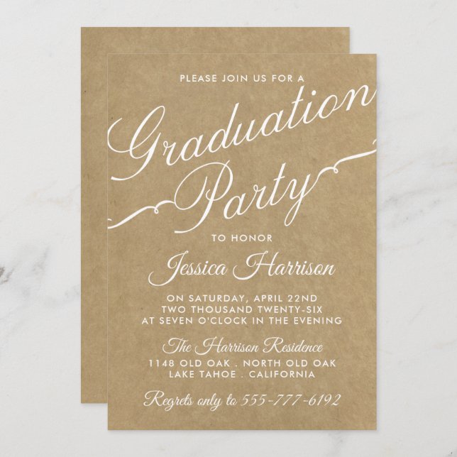 Fancy Kraft Typography Graduation Party Invitation (Front/Back)