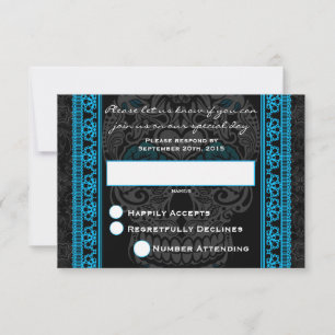 Fancy Lace Sugar Skull day of the Dead Blue RSVP Card