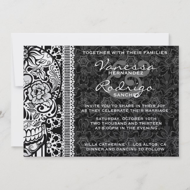 Fancy Lace Sugar Skull Day of the Dead Invitation (Devant)