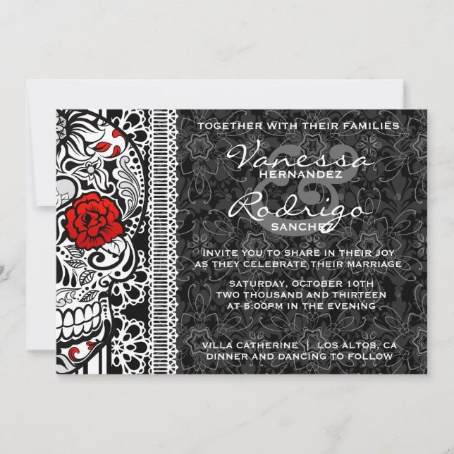 Fancy Lace Sugar Skull Day of the Dead Invitation (Devant)
