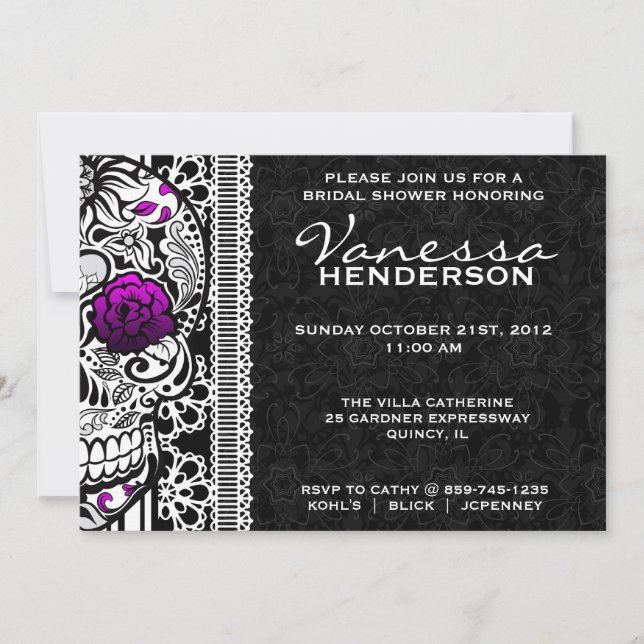 Fancy Lace Sugar Skull Day of the Dead Invite (Front)