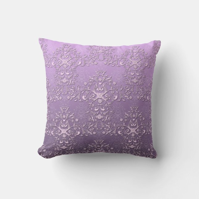 Fancy Lavender and Purple Two Tone Damask Throw Pillow (Front)