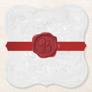 Fancy Letter B Red Wax Seal Ribbon Paper Coaster
