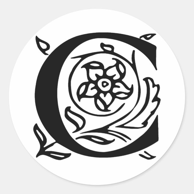 Fancy Letter C Classic Round Sticker (Front)