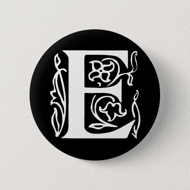 Fancy Letter E 2 Inch Round Button (Front)