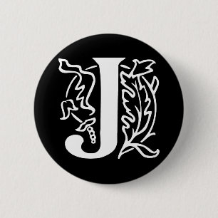 Fancy Letter J 2 Inch Round Button