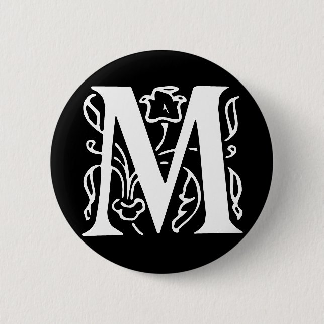 Fancy Letter M 2 Inch Round Button (Front)