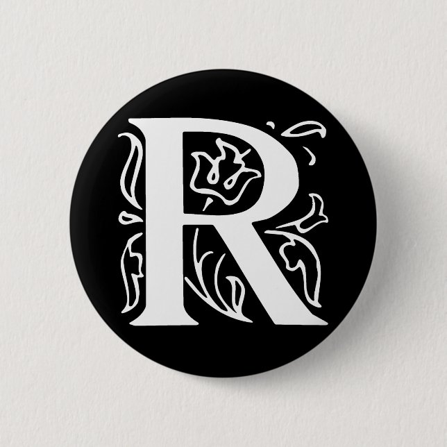 Fancy Letter R 2 Inch Round Button (Front)