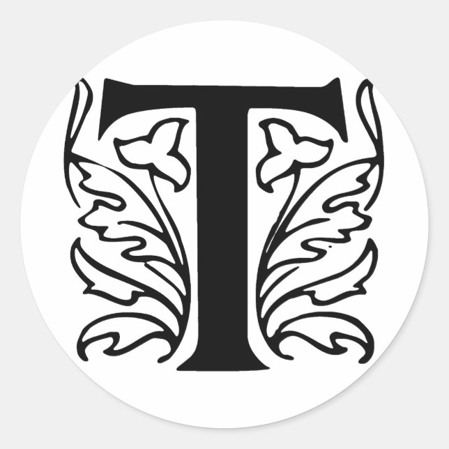 Fancy Letter T Classic Round Sticker (Front)