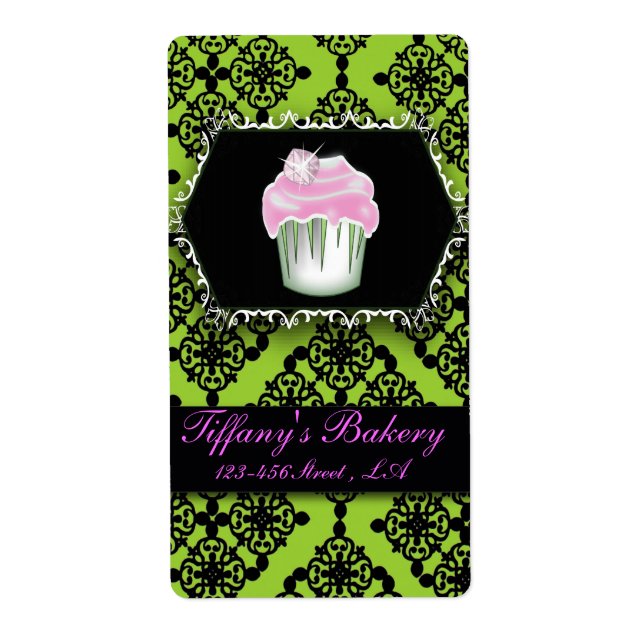 Fancy Lime Green Cupcake Bakery Labels (Front)