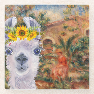 Fancy Llama and Renoir's Farmhouse    Glass Coaster