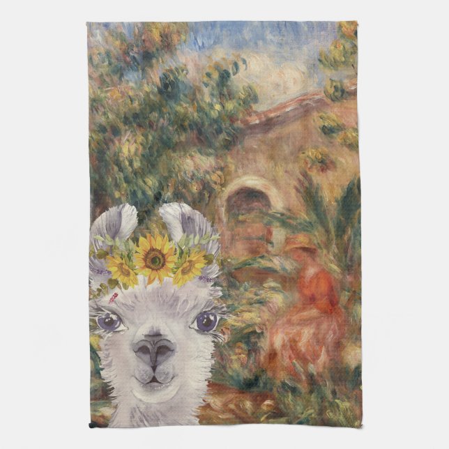Fancy Llama and Renoir's Farmhouse    Kitchen Towel (Vertical)