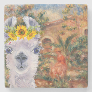Fancy Llama and Renoir's Farmhouse  Stone Coaster