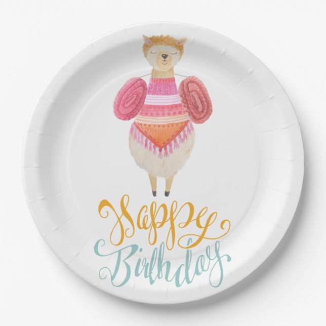 Fancy Llama Birthday Paper Plate (Front)