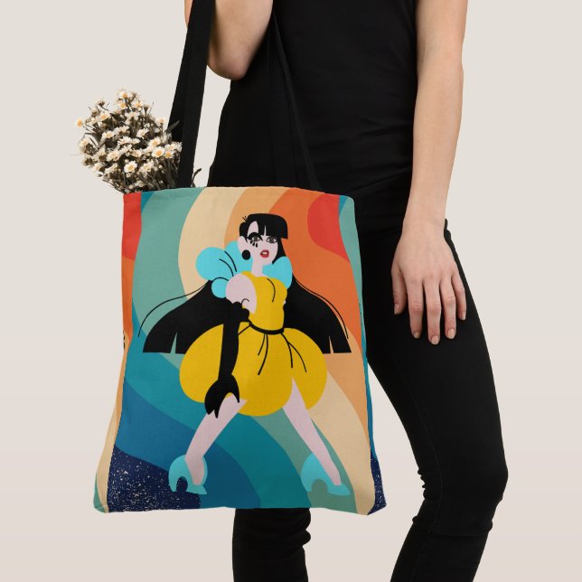 fancy long black hair 80s dall  tote bag (Close Up)