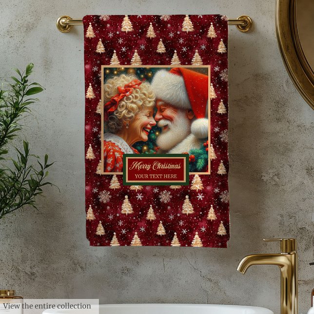 Fancy M. et Mme Claus Red Gold Serviette de bain (Fancy Mr. and Mrs. Claus Red Gold Bath Towel)