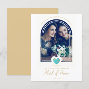 Fancy Maid of Honor Blue Heart Photo Proposal Postcard